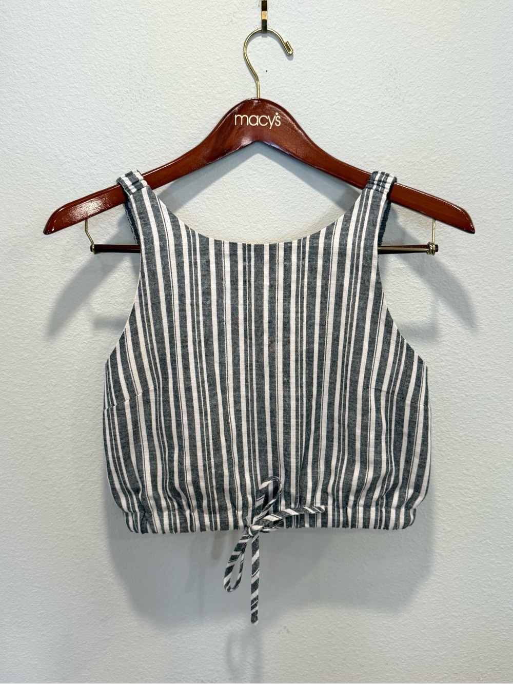 Striped Black & White Cropped Tank with Tie Hem